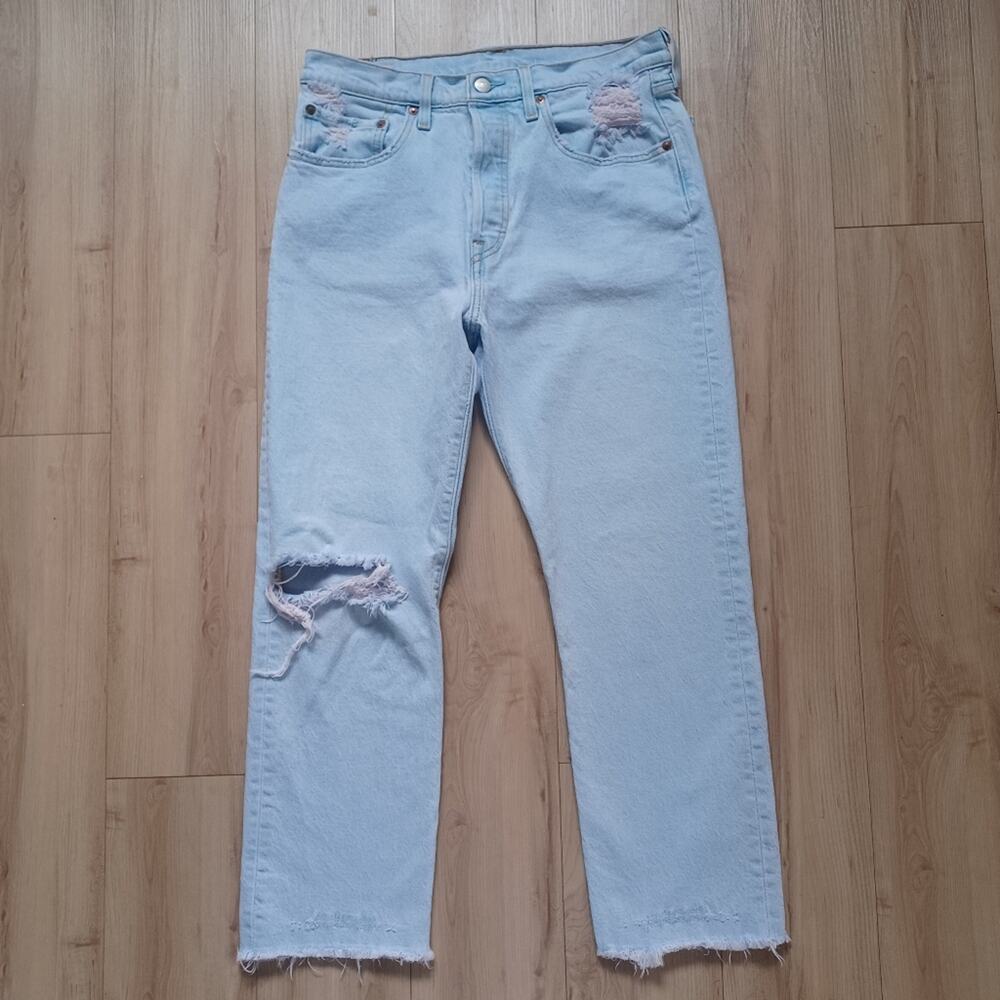 OOAK Custom Light Pink Tinted VTG Levi's 501 Destroyed Jeans 30 - Picture 5 of 16
